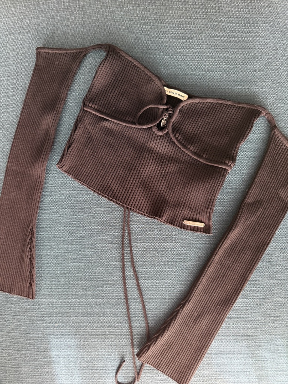 Ribbed Strapless Crop Top with Detachable Sleeves